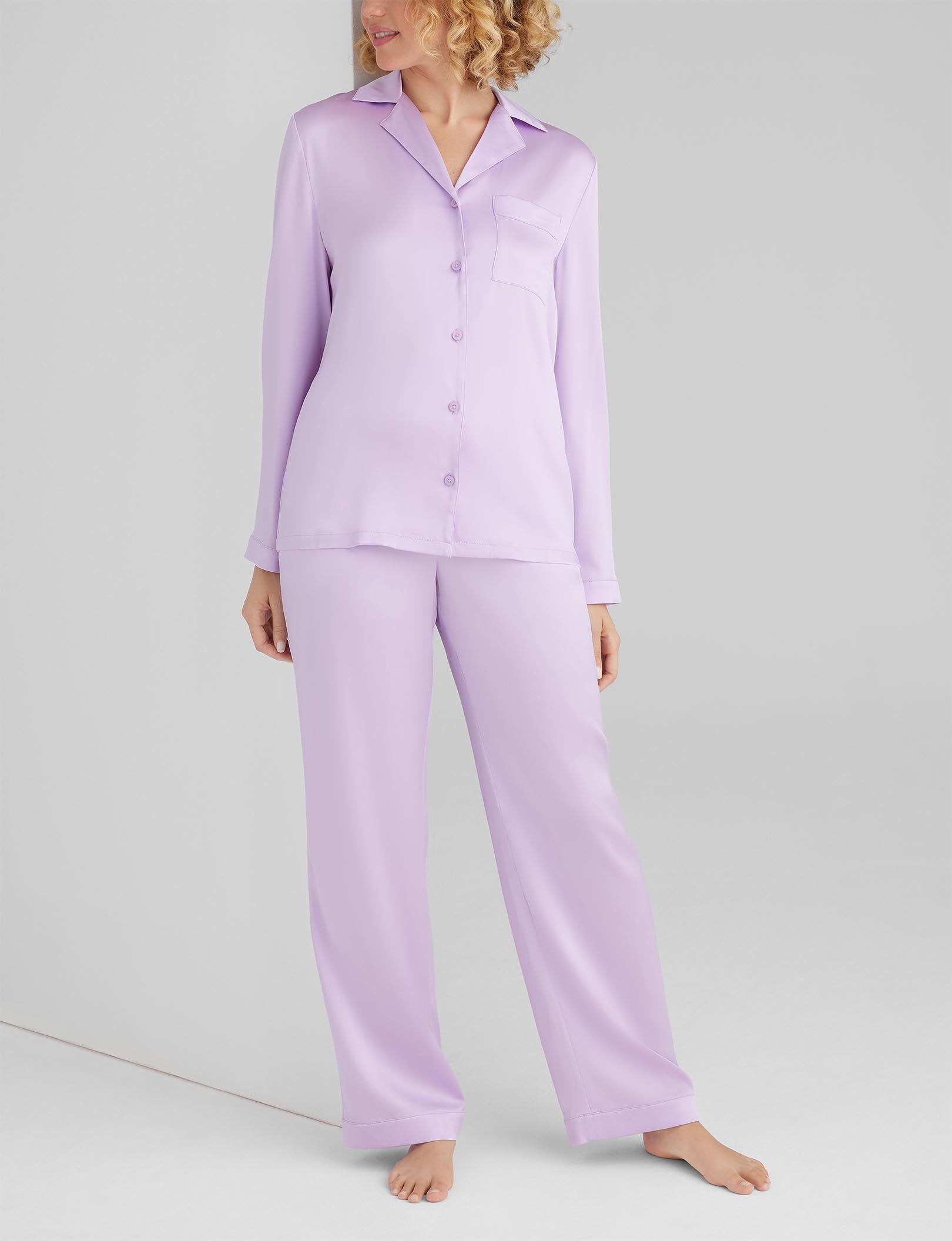Women's Silk Long Sleeve Pajama Top & Pant Set - Image 3